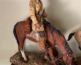 Mounted Trapper Daniel Monfort Western Stone Sculpture/Statue	