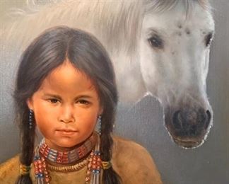 K Jesser Original Art Navajo Girl / Horse 