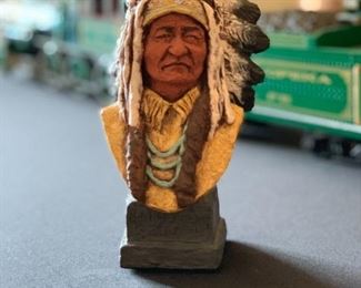 Sitting Bull Bust Daniel Monfort Western Stone Sculpture/Statue