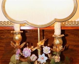 French porcelain flower lamp
