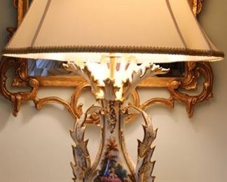 Pair of porcelain and figural bronze lamps