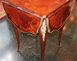 French bronze dore mounted marquetry accent table