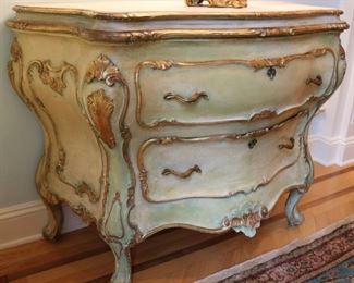 Italian giltwood and gesso marble-topped bombe commode(s)