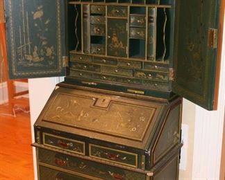 Diminutive Maitland Smith lacquered Chinoiserie secretary