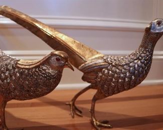 Pair beautiful Sterling & Gilt Sterling Pheasants by Tane, with mounted ruby eyes, over 140 troys ounces sterling silver