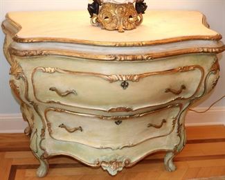 Italian giltwood and gesso marble-topped bombe commode(s)