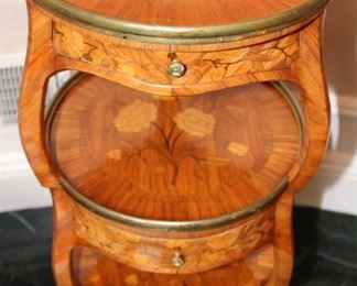 Italian brass mounted Three tiered fruitwood marquetry table