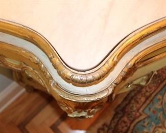Italian giltwood and gesso marble-topped bombe commode(s)