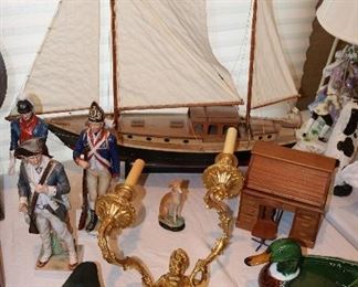 Decoys, Ship Models & pair Gilt Sconces