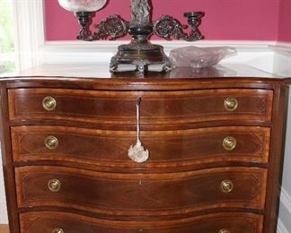 Henredon Bow Front Chest & Epergne (one glass insert broken, but available)