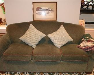 Three Seat Green Sofa with Red Piping