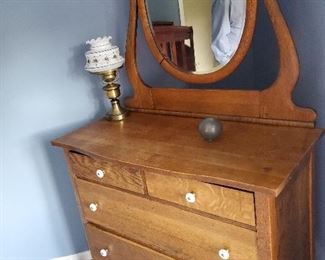 Four Drawer Oak Dresser with Mirror 38" W x 17" D x 66.5" T