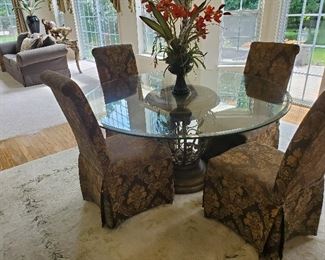 Glass Kitchen Table by Thomasville 60" Round x 30" T with four chairs  
