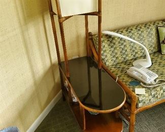 Pair of Mid Century Modern Rattan End Tables with Lighted Tops 14.5" W x 32" D x 53" H