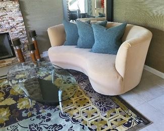 Mid Century Curved Mohair Couch 76" W x 38" D x 33" T