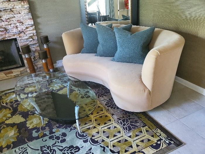 Mid Century Curved Mohair Couch 76" W x 38" D x 33" T