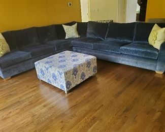 Two Piece Mid Century Velvet Couch 121" W x 100" W x 39" D x 32" T