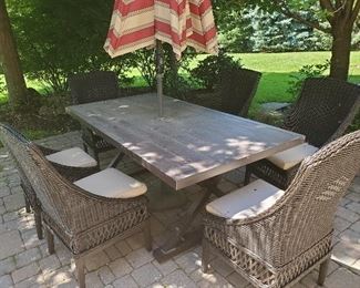 Stone Inlaid Outdoor Table with Six Indoor Outdoor Wicker Chairs
