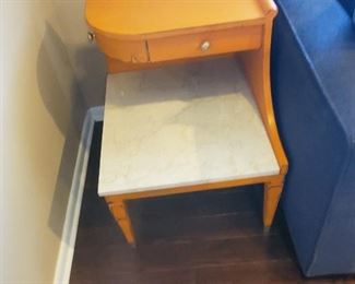 Mid Century End Tables manufactured by Grosfeld House Marble Top 21.5" W x 23.5" D x 29" T