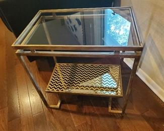 Mid Century Glass Top end table 17" W x 28" D x 27" H