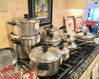 Large set of copper bottom Revere Ware