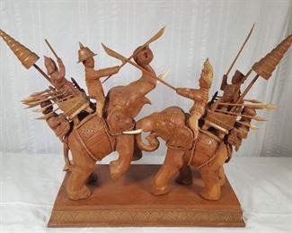 Artz Thai Elephant Warriors Carved Wood