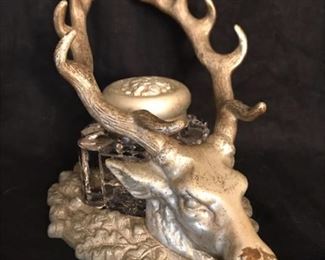 antique stag inkwell