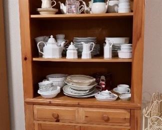 Cabinet and a great collection of White Dishes