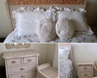 Cute Wicker Bedroom Set- Full Bed, Dresser, Mirror and Night Stand