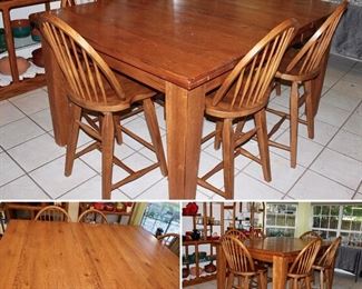 Bar Height Dining Table w/Leaf & 6 Chairs (shown inserted in Picture)