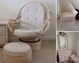 Rattan Swivel Chair and Ottoman. Nice Wicker Chair