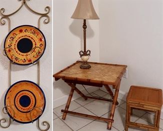 Wicker Folding End Table and Bench