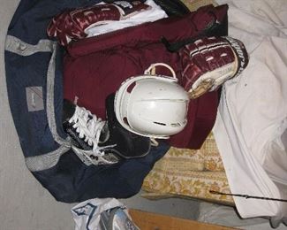 Hockey gear, masks pads, skates
