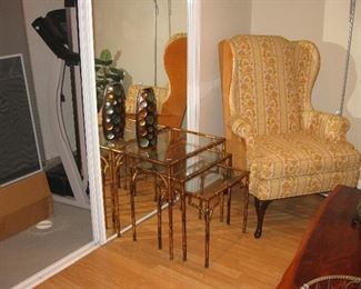 nesting tables wing back chair