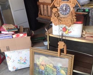 Koo Koo clock, great vintage fruit display framed