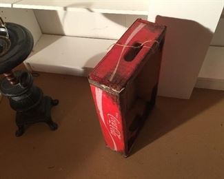 old cast ashtray holder with green depression ash tray and coke box