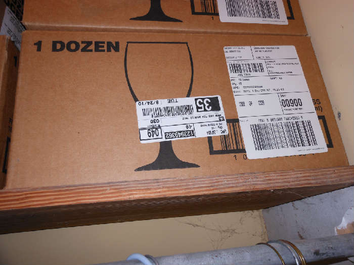 Cases of champagne flutes and footed Iced Tea/ water goblets