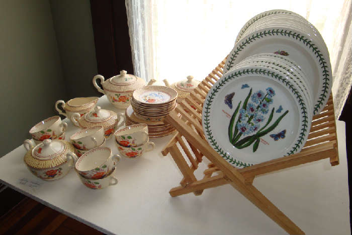 Antique tea set and HUGE set of Portmeirion "Botanical Garden" dishes