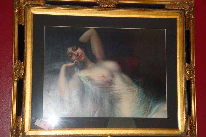 "Shady Lady" print in rococo gilt frame