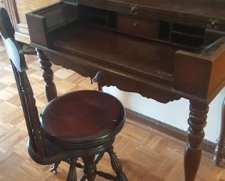 Spinet desk with antique chair