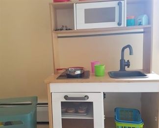 Ikea play kitchen including play cooking utensils and food