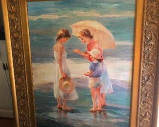 Painting of two friends and a little brother examining a human finger that had washed ashore (I'm watching Forensic Files right now)