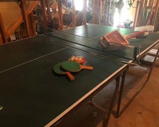 ping pong table, vintage tennis racket