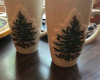 Spode christmas mugs sporting a festive fungus design