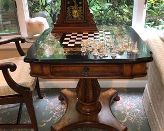 Marble top Game table & Grandmother clock