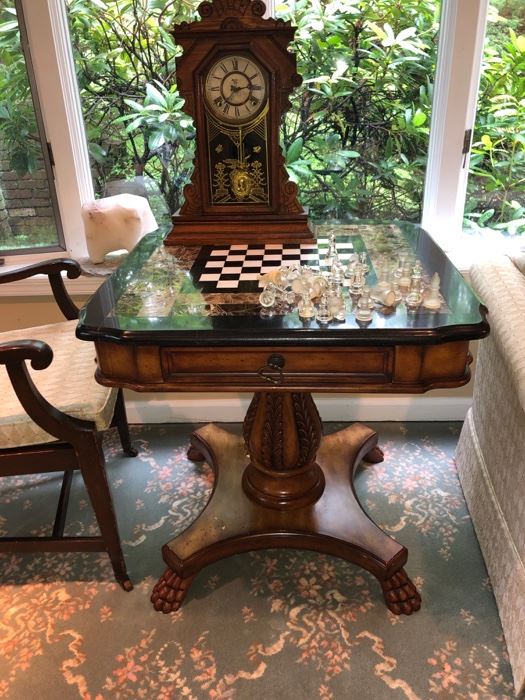 Marble top Game table & Grandmother clock