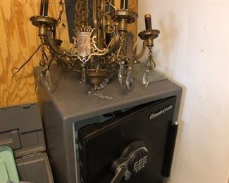 Sentry safe with combo & bronze chandelier 