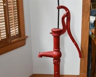 Antique Red Water Pump Turned Floor Lamp