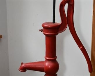 Antique Red Water Pump Turned Floor Lamp