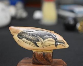 Fossilized Ivory / Scrimshaw with Whale 